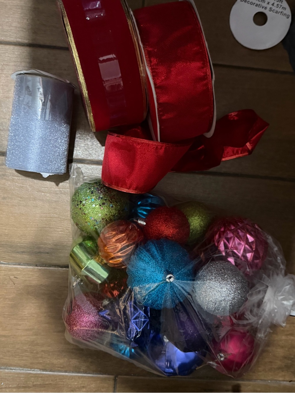 Holiday Mixed Color Shatterproof Ornaments with Red Ribbon